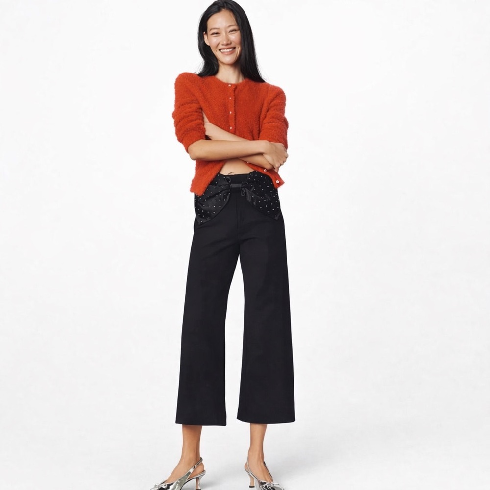 Anthropologie Maeve Colette Sparkle Bow-Waist Cropped Pants Wide Leg NWT Size 31